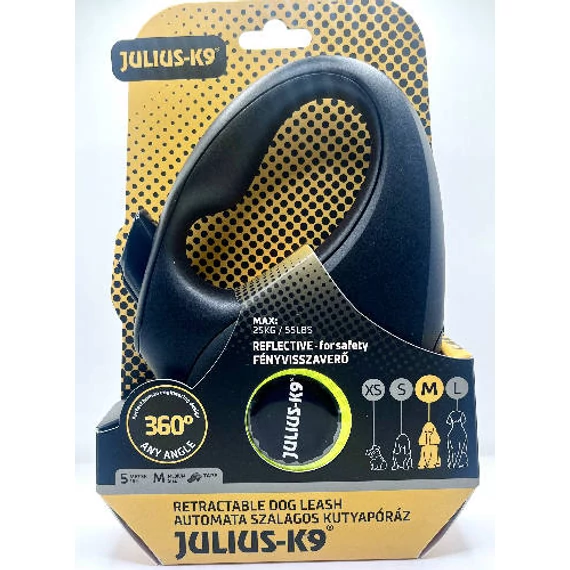 JK9 Retractable Dog Leash -  automata szalagos póráz (neon sárga) kutyák részére (M) 5 méter