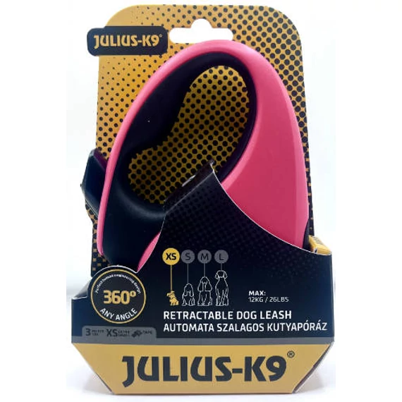 JK9 Retractable Dog Leash -  automata szalagos póráz (pink-fekete) kutyák részére (XS) 3 méter