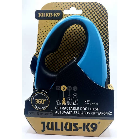 JK9 Retractable Dog Leash -  automata szalagos póráz (türkiz-fekete) kutyák részére (S) 5 méter