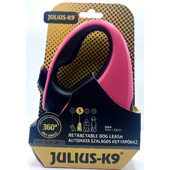 JK9 Retractable Dog Leash -  automata szalagos póráz (pink-fekete) kutyák részére (S) 5 méter