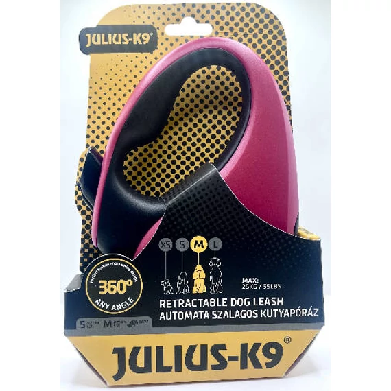 JK9 Retractable Dog Leash -  automata szalagos póráz (piros-fekete) kutyák részére (M) 5 méter