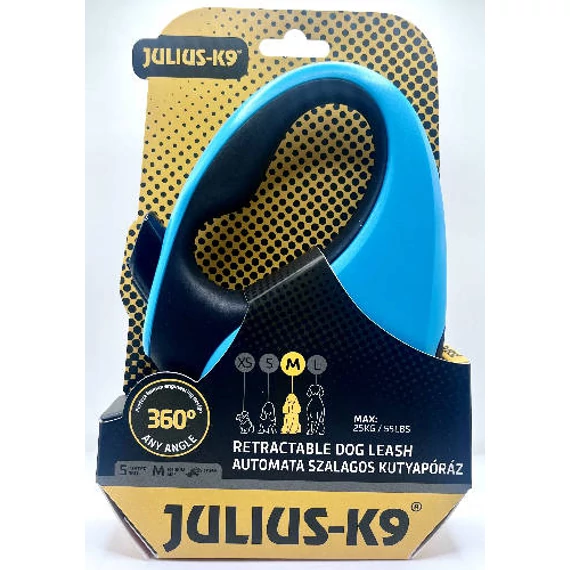 JK9 Retractable Dog Leash -  automata szalagos póráz (türkiz-fekete) kutyák részére (M) 5 méter