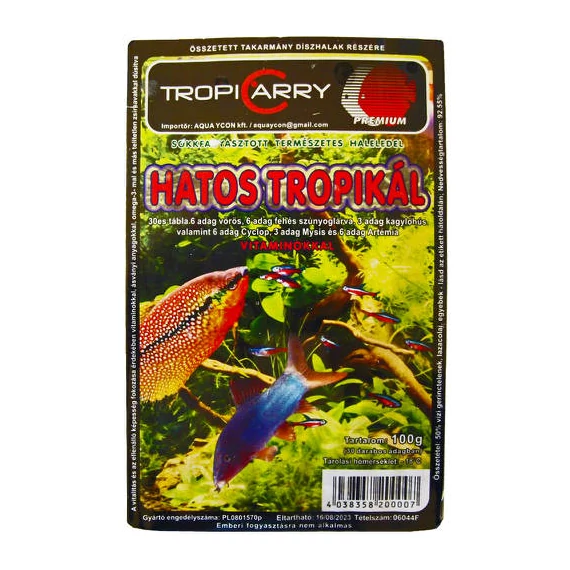 TropyCarry - Hatos Tropikál (vörös-,fehér szúnyoglárva,kagylóhús,cyclop,artémia) fagyasztott haleledel (100g)