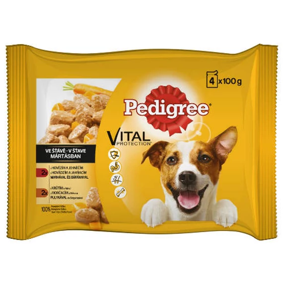 Pedigree Vital Adult - Nedves eledel (marha-bárány, pulyka-sárgarépa mártásban) kutyák részére (4x100g) 13db/#