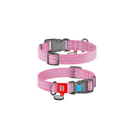 WAUDOG nyakörv, QR kódos, műanyag csattal,újrahasznosított pamutból ( 20mm, 24-40cm) pink