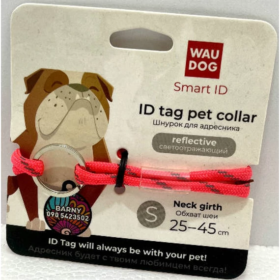 WAUDOG nyakörv, Smart ID jelöléssel, paracord,fényvisszaverő, S d 4mm, L:25-45cm, pink