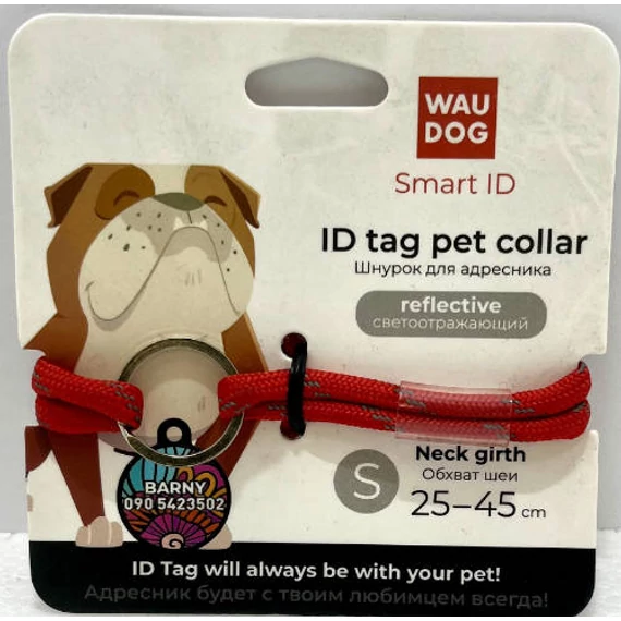WAUDOG nyakörv, Smart ID jelöléssel, paracord,fényvisszaverő, S d 4mm, L:25-45cm, red