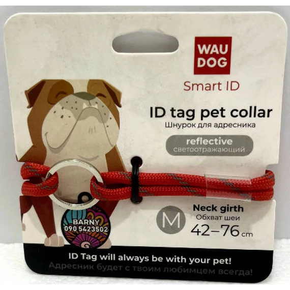 WAUDOG nyakörv, Smart ID jelöléssel, paracord,fényvisszaverő,M d 4mm, L:42-76cm, red