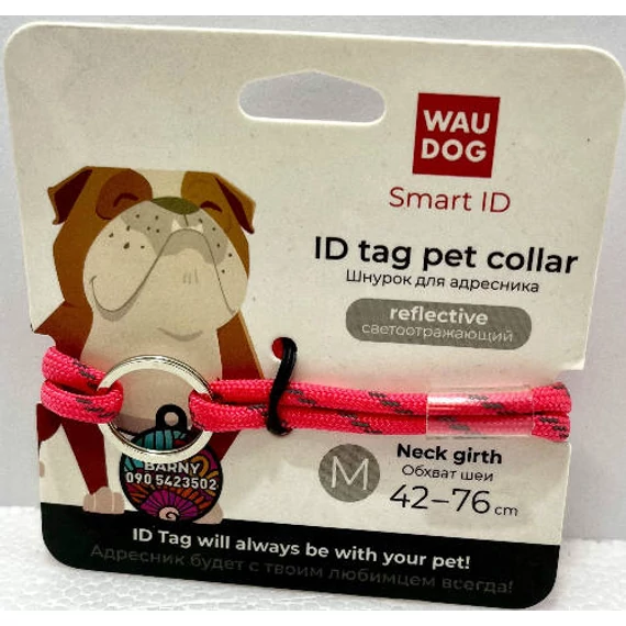 WAUDOG ID tag Reflective - nyakörv Smart ID bilétához (fényvisszaverő, pink) kutyák részére (42-76cm)