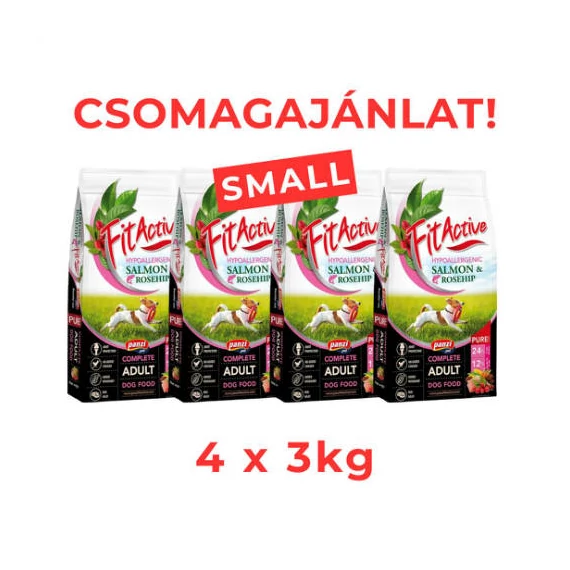 CSOMAGAJÁNLAT: FitActive PURE Hypoallergenic SALMON-ROSEHIP (lazac,csipkebogyó) - 4 x 3kg - SMALL