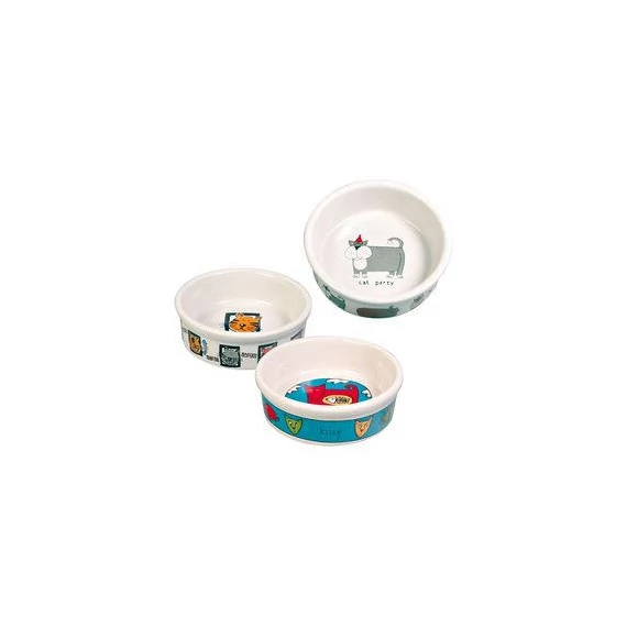 Trixie Ceramic Bowl - kerámia tál (fehér, mintás) macskák részére (0,2l /Ø12cm)