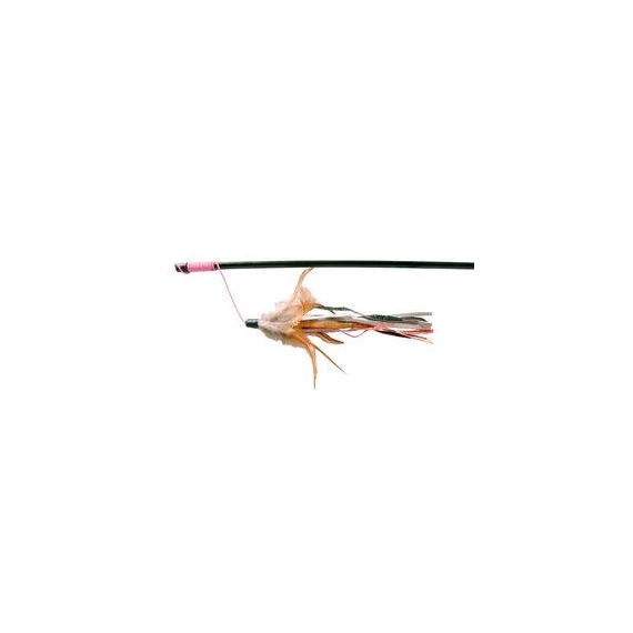 Trixie Playing Rod Leather Straps and Feathers - játék macskapeca (bőrpánt,toll) macskák részére (50cm)