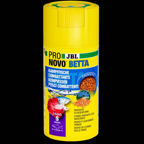 JBL Pronovo Betta Grano S Click - granulátum alaptáp (S-méret) akváriumi halak számára (3-10cm) 100ml/50g