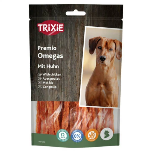 TRIXIE Premio Omega Stripes - Jutalomfalat kutyák részére - Csirkemell csíkok (100g)