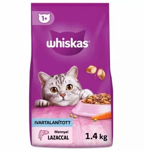 Whiskas Adult Sterile Salmon +1 - Szárazeledel (lazaccal) felnőtt macskák részére (1,4kg)
