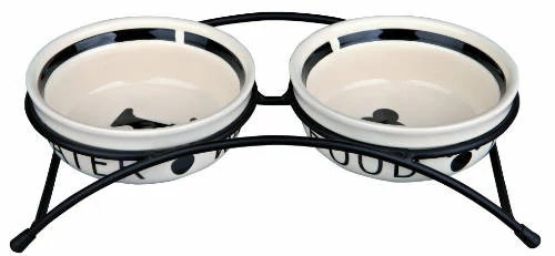 Trixie Bowl Set, ceramic/metal - tálkészlet (kerámia, mintás) kutyák és macskák részére (2x0,25l/Ø13cm/27x7x14cm)