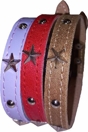 Nyakörv (bőr, csillag és bogyó veretes) kutyák részére (több féle színben) 30mm/60cm