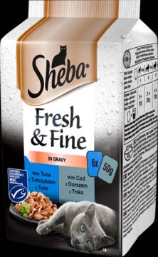 Sheba Adult Fresh&Fine - Alutasakos (lazac,tonhal, mártásban) felnőtt macskák részére (6x50g)