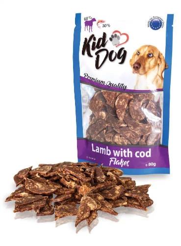 KidDog Lamb whit Cod Flakes - jutalomfalat (bárány/tőkehal) kutyák részére (80g)
