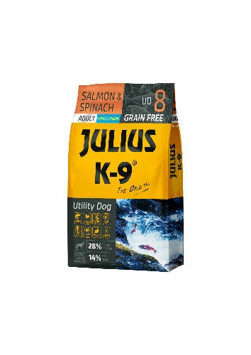 JULIUS K-9 UD8 Adult Utility Dog Hypoallergenic Salmon&Spinach (lazac&spenót) 10kg - Gabonamentes száraztáp, felnőtt kutyák részére