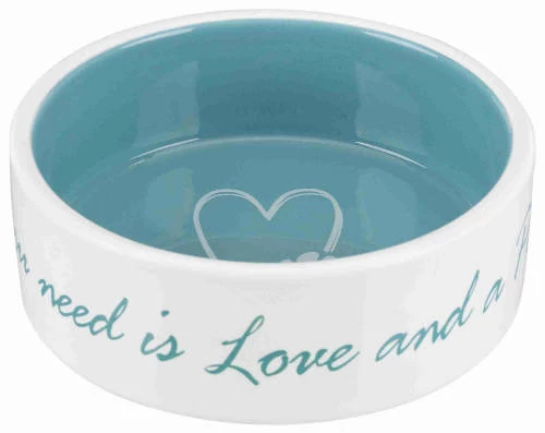 Trixie Pet's Home Ceramic Bowl - kerámia tál (mintás, fehér/petrolkék) kutyák és macskák részére (0,3l/Ø12cm)