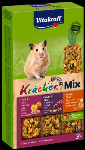 Vitakraft Kracker Tripla Rúd (méz,gyümölcs,mogyoró) – kiegészítő eleség Aranyhörcsög részére (168g)