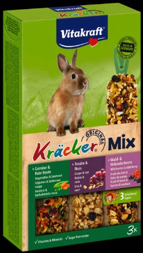 Vitakraft Kracker tRIPLA Rúd (zöldség,mogyoró,erdei gyümölcs) – kiegészítő eleség nyulak részére (168g)