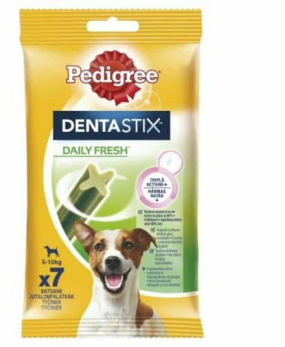 Pedigree DentaStix Daily Fresh 5-10kg - jutalomfalat (fogtisztító, zöld tea-eukaliptuszolaj) Kistestű kutyák részére (7db/110g)