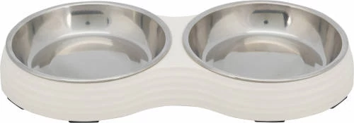 Trixie Bowl Set Stainless Steel - Melamin/rozsdamentes tál (fehér) kutyák és macskák részére (2x0,2l /Ø13cm)