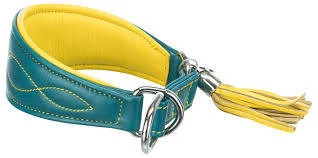 KT25.Trixie Active Comfort - bőr nyakörv (benzizöld/sárga) agarak részére (S-M) 33-42cm/60mm