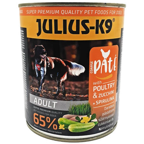 JULIUS-K9 Poultry with Zucchini and Spirulina (baromfi, cukkini, spirulina) Adult Paté - Konzerv felnőtt kutyák részére (800g)
