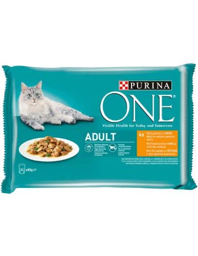 Purina ONE Adult - nedves eledel (csirke,zöldbab) macskák részére  (4x85g)