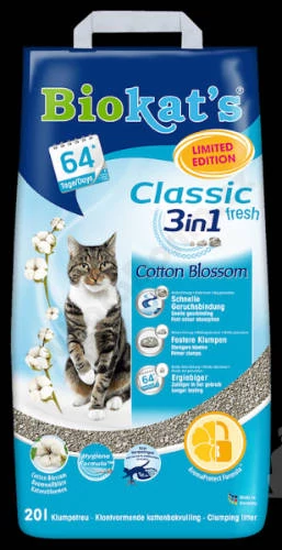 Gimcat Biokats Cotone Blossom Classic  3 in 1 - csomósodó macskaalom friss illattal  (5kg)