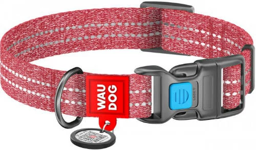 WAUDOG nyakörv, QR kódos, műanyag gyorscsattal,újrahasznosított pamutból ( 25mm, 35-58cm) piros