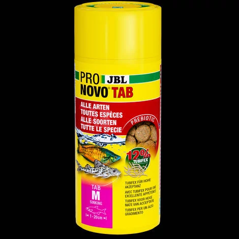 JBL ProNovoTab - Tablettás alapeledel (M-es méret) minden akváriumi hal részére (1-20cm) 250ml/150g