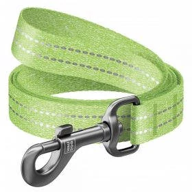 WAUDOG Re-cotton, Reflective Dog Leash (M) - póráz, újrahasznosított pamutból (világoszöld, fényvisszaverő csíkkal) kutyák részére (20mm/150cm)