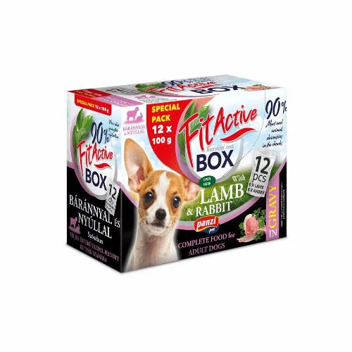 FitActive DOG FITABOX Lamb & Rabbit (bárány,nyúl) - nedves eledel válogatás, szószban, kutyák részére, 12x100g