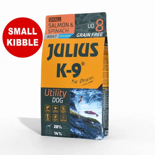JULIUS K-9 UD8S Adult Utility Dog Hypoallergenic Salmon&Spinach (lazac&spenót) 10kg - Gabonamentes száraztáp, felnőtt kutyák részére (SMALL)
