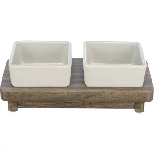 KT25.Trixie Bowl Set CityStyle - tálszett (kerémia/fa) 2x 0,2L, 10x10cm/24x4x12,szürke/barna(KIZÁRÓLAG RENDELÉSRE!)
