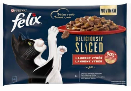 Felix DELICIOUSLY SLICED - Nedves eledel (marha,csirke,kacsa,pulyka) macskák részére (4x80g)