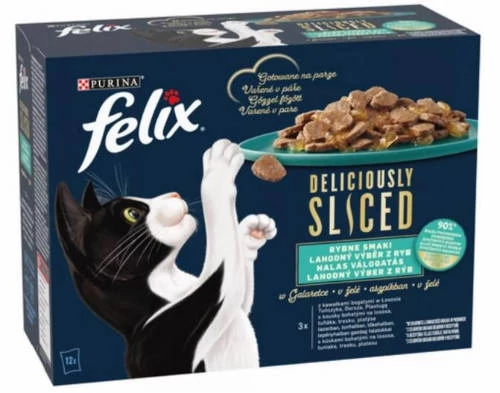 Felix DELICIOUSLY SLICED - Nedves eledel (lazac,tonhal,tőkehal,lepényhal) macskák részére (12x80g)