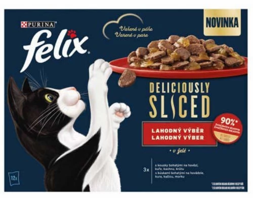 Felix DELICIOUSLY SLICED - Nedves eledel (marha,csirke,kacsa,pulyka) macskák részére (12x80g)