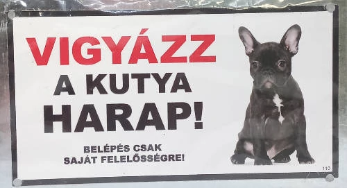 Kutyatábla -fém, (francia bulldog kölyök) 9x13cm