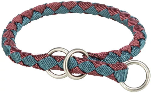 KT25.Trixie Cavo Stop-the-pull Collar - fonott nyakörv (sangria málna/petrolkék) kutyák részére (S) 30-36/Ø12mm