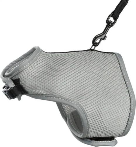 Trixie Soft Harness with Lead - hám és póráz szett (szürke,fekete) macskák részére ( 24–42 cm, 1.20m)