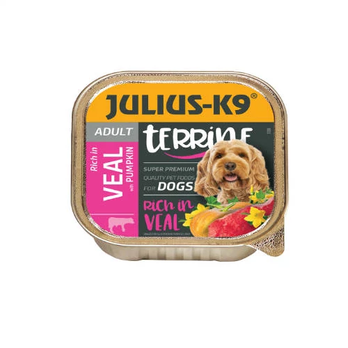 Julius-K9 Dog Terrine Adult Veal&Pumpkin - nedveseledel (borjúy,sütőtök) felnőtt kutyák részére (150g)