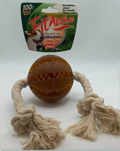 Fitactive natúr gumijáték Dental Ball kötélen - játék kutyák részére