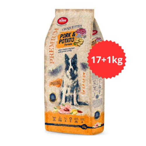 Akciós Túltöltött alicePROFESSIONAL 17+1kg Adult CROQUETTES Pork&Potato száraztáp - Felnőtt kutyák részére