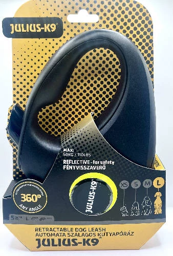 JK9 Retractable Dog Leash -  automata szalagos póráz (neon zöld) kutyák részére (L) 5 méter