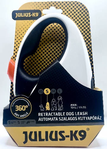 JK9 Retractable Dog Leash -  automata szalagos póráz (fekete-fehér-narancs) kutyák részére (S) 5 méter